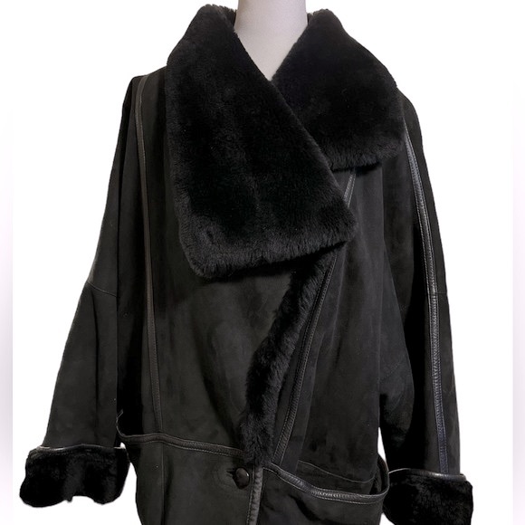 Vintage Christia Hana K Suede Fur Black Coat - Picture 4 of 17